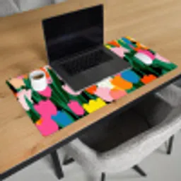 Tulpen - Kat - Kleurrijk Muismat XXL klein -sfeer1