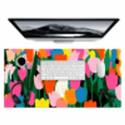 Tulpen - Kat - Kleurrijk Muismat XXL klein -3d