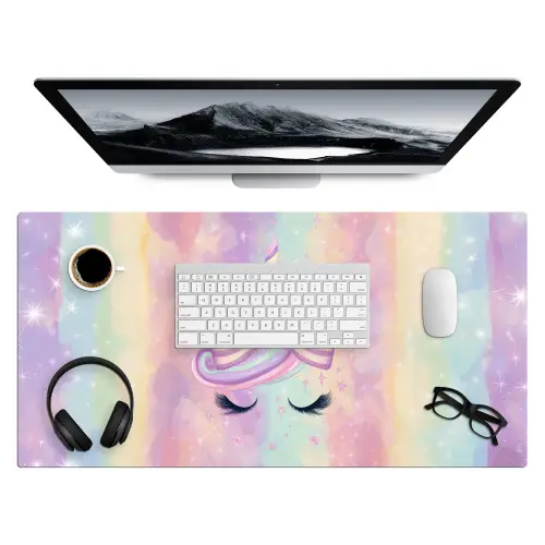 Eenhoorn - Glitters - Regenboog - Pastel Muismat XXL klein -3d