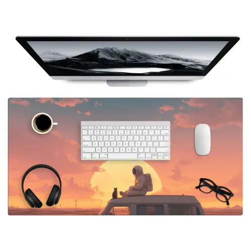 Busje - Kat - Zonsondergang - Oranje Muismat XXL klein -3d