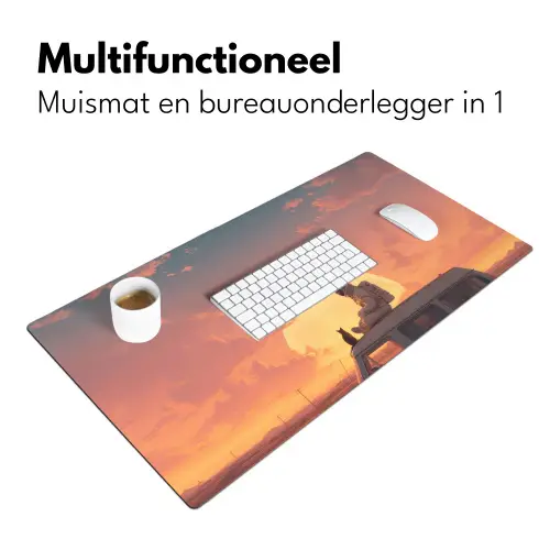 Busje - Kat - Zonsondergang - Oranje Muismat XXL klein -sfeer4
