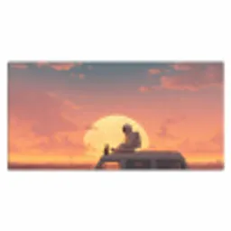 Busje - Kat - Zonsondergang - Oranje Muismat XXL klein -3d_leeg