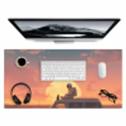 Busje - Kat - Zonsondergang - Oranje Muismat XXL klein -3d