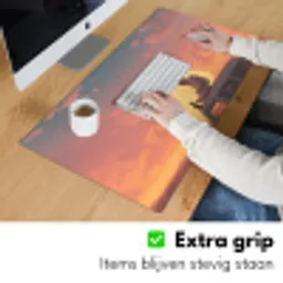 Busje - Kat - Zonsondergang - Oranje Muismat XXL klein -sfeer3
