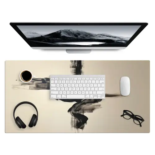 Golven - Penseelstreken - Beige - Minimalistisch Muismat XXL klein -3d