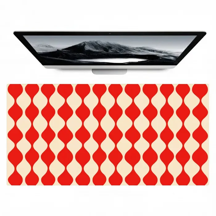 Golvend patroon - Retro - Rood - Beige Muismat XXL klein 681 -zzz3d