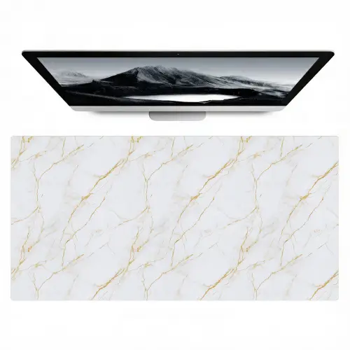 Wit - Marmer - Goud - Luxueus Muismat XXL klein 681 -zzz3d