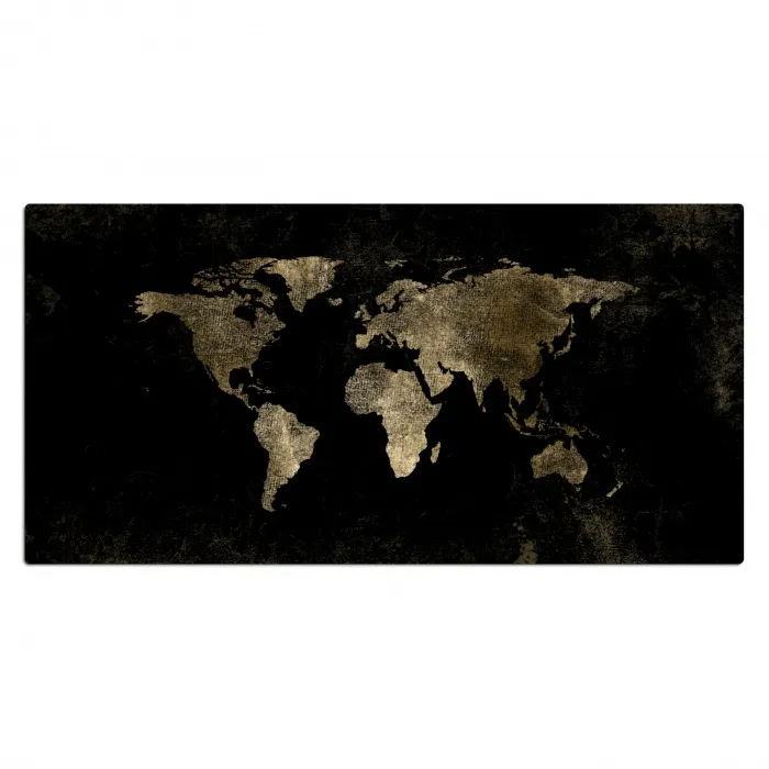 Wereldkaart - Zwart - Goud Muismat XXL klein -3d_leeg