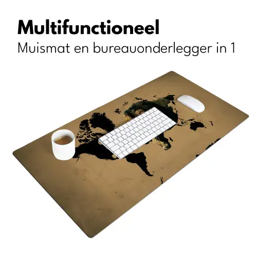 Wereldkaart - Bruin - Leeuw Muismat XXL klein -sfeer4