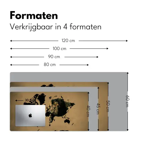 Wereldkaart - Bruin - Leeuw Muismat XXL klein -sfeer5