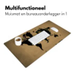 Wereldkaart - Bruin - Leeuw Muismat XXL klein -sfeer4