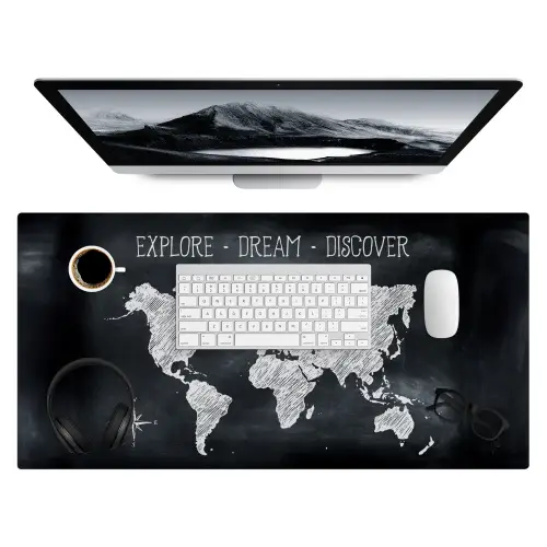 Wereldkaart - Krijtbord - Quote Muismat XXL klein -3d