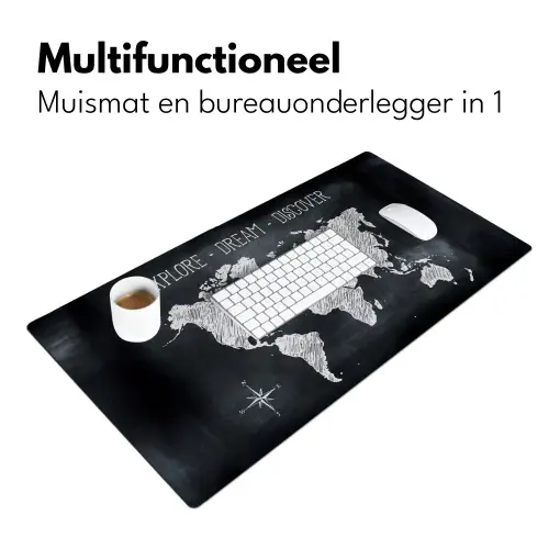 Wereldkaart - Krijtbord - Quote Muismat XXL klein -sfeer4