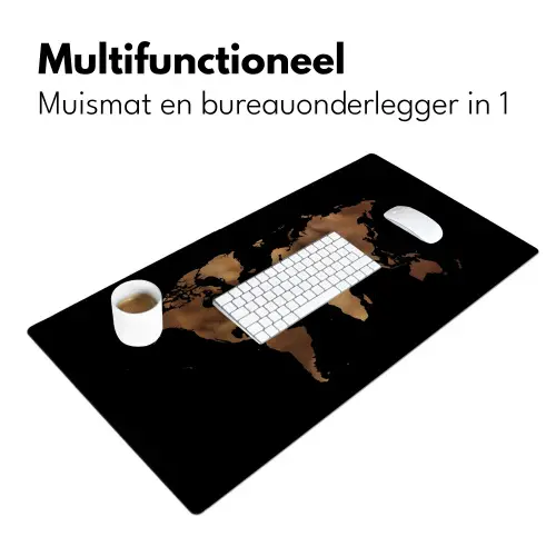 Wereldkaart - Leer - Bruin Muismat XXL klein -sfeer4