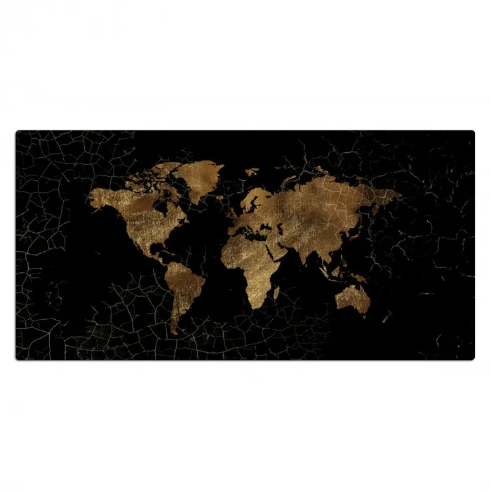 Wereldkaart - Marmer - Goud Muismat XXL klein -3d_leeg