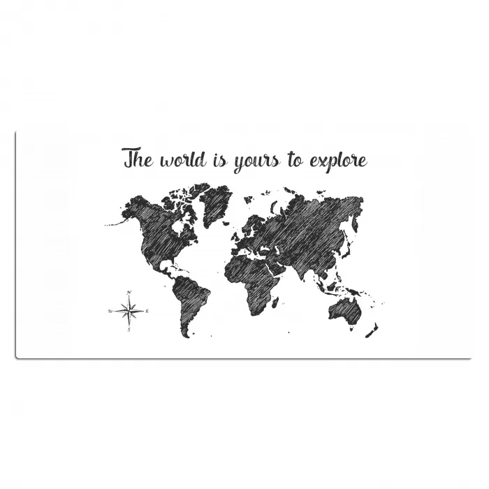 Wereldkaart - Quote - Zwart - Wit Muismat XXL klein -3d_leeg