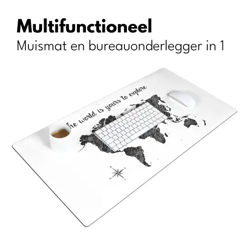 Wereldkaart - Quote - Zwart - Wit Muismat XXL klein -sfeer4