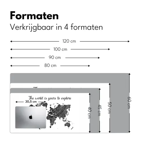 Wereldkaart - Quote - Zwart - Wit Muismat XXL klein -sfeer5