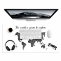 Wereldkaart - Quote - Zwart - Wit Muismat XXL klein -3d