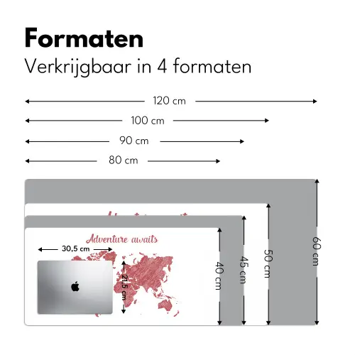 Wereldkaart - Rood - Quote Muismat XXL klein -sfeer5