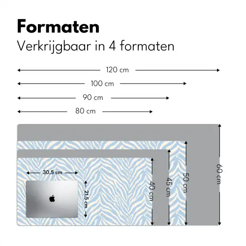 Zebra - Motief - Blauw - Wit Muismat XXL klein 681 -sfeer5