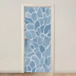 Abstract - Blauw - Bladeren deurposter klein -3d_beige