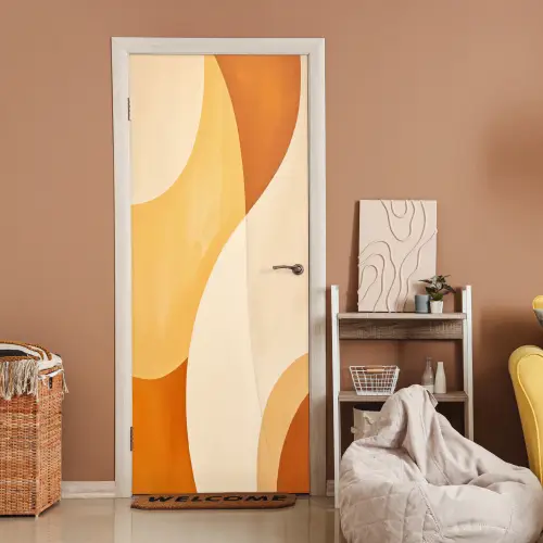Abstract - Patroon - Modern - Beige - Oranje deurposter klein -sfeer1