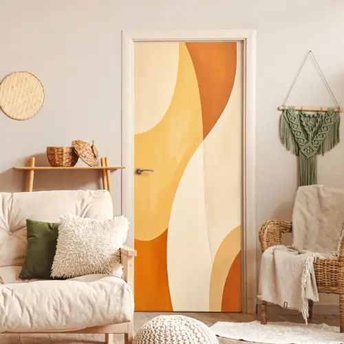Abstract - Patroon - Modern - Beige - Oranje deurposter klein -sfeer2