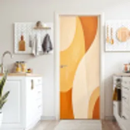 Abstract - Patroon - Modern - Beige - Oranje deurposter klein -sfeer5