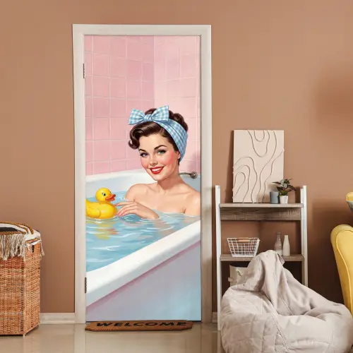 Badkamer - Eend - Blauw deurposter klein -sfeer1