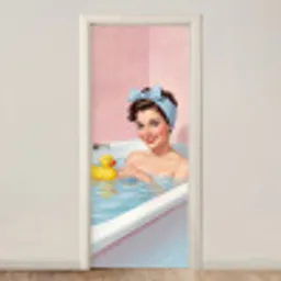 Badkamer - Eend - Blauw deurposter klein -3d_beige