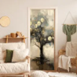 Beige - Abstract - Boom - Goud deurposter klein -sfeer2