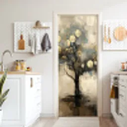 Beige - Abstract - Boom - Goud deurposter klein -sfeer5