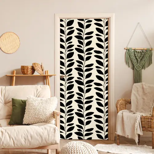 Botanisch - Dessin - Zwart - Beige deurposter klein 289 -sfeer2
