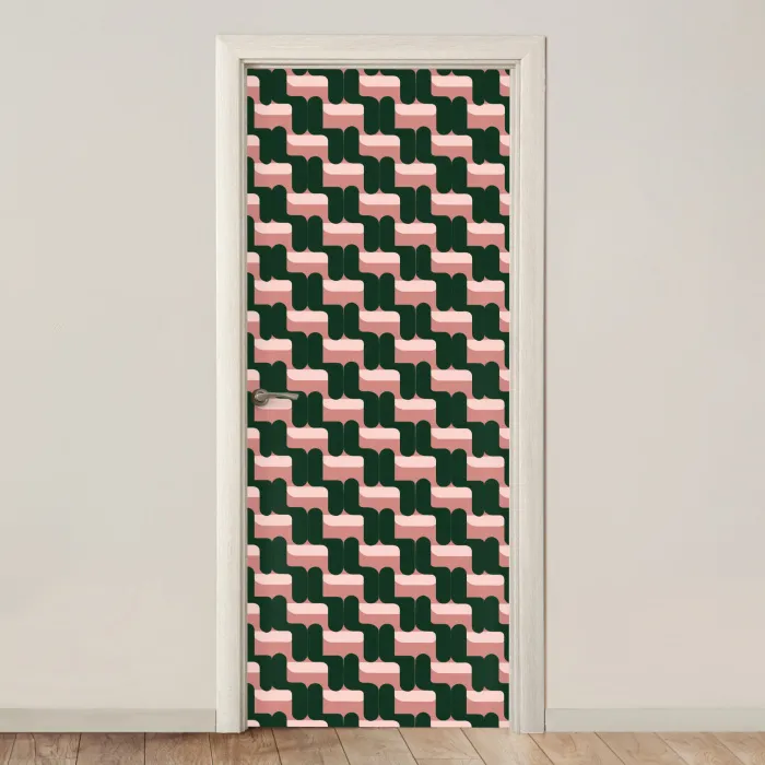 Vlechtpatroon - Groen - Roze - Geometrisch deurposter klein 289 -3d_beige