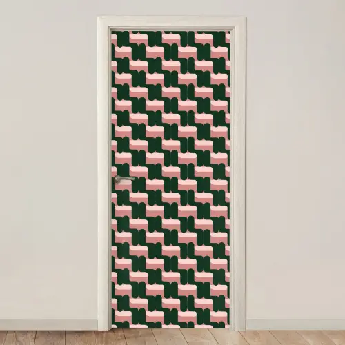 Vlechtpatroon - Groen - Roze - Geometrisch deurposter klein 289 -3d_beige