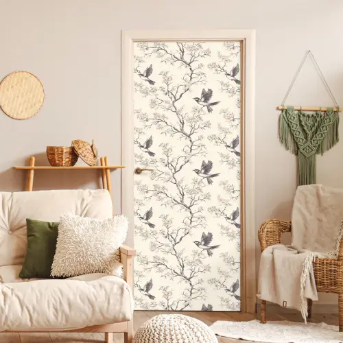 Takken - Vogels - Beige deurposter klein 289 -sfeer2