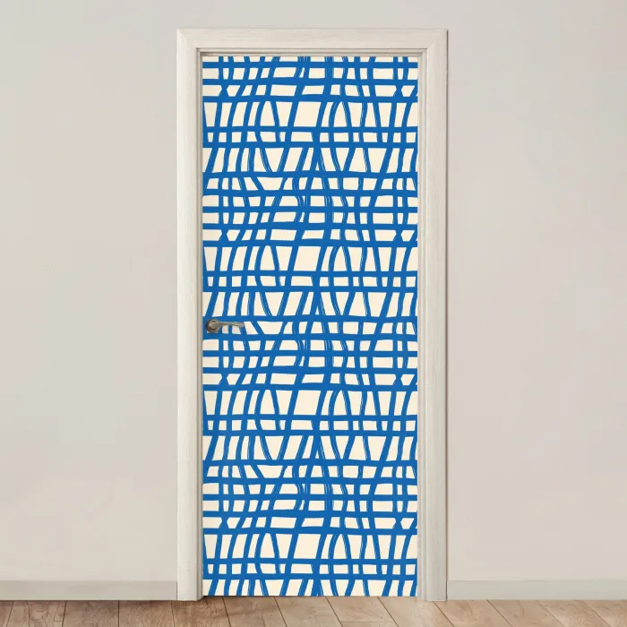 Ruitpatroon - Blauw - Crème deurposter klein 289 -3d_beige