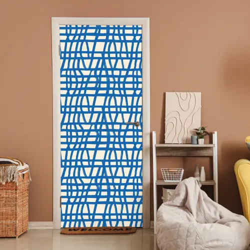Ruitpatroon - Blauw - Crème deurposter klein 289 -sfeer1