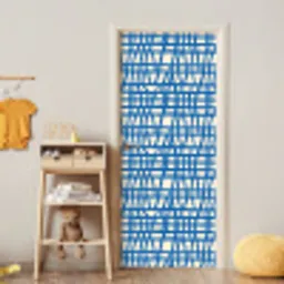Ruitpatroon - Blauw - Crème deurposter klein 289 -sfeer4