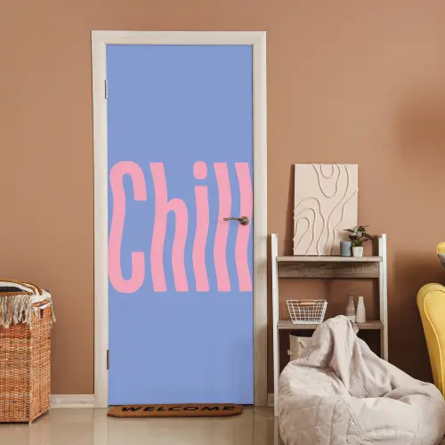 Chill - Roze - Blauw - Golvend deurposter klein -sfeer1