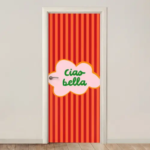 Ciao bella - Tekstwolk - Strepen - Oranje deurposter klein -3d_beige
