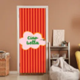 Ciao bella - Tekstwolk - Strepen - Oranje deurposter klein -sfeer1