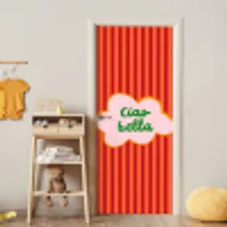 Ciao bella - Tekstwolk - Strepen - Oranje deurposter klein -sfeer4