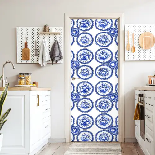 Cirkels - Bloemen - Blauw deurposter klein 289 -sfeer5