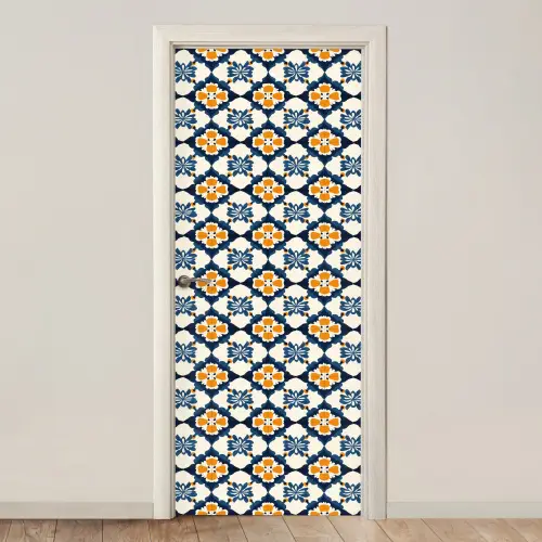 Klassiek - Geometrisch - Blauw deurposter klein 289 -3d_beige