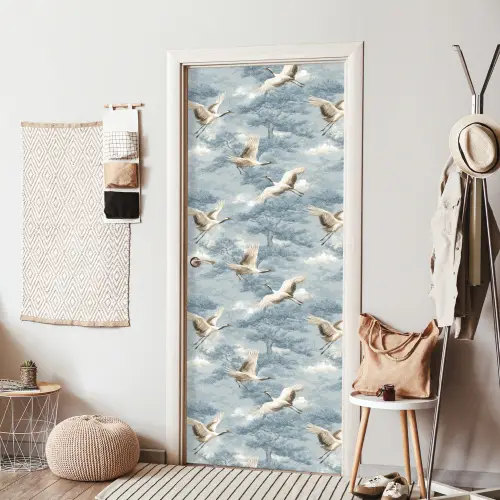 Wolken - Kraanvogels - Blauw deurposter klein 289 -sfeer6