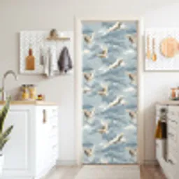 Wolken - Kraanvogels - Blauw deurposter klein 289 -sfeer5