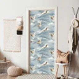 Wolken - Kraanvogels - Blauw deurposter klein 289 -sfeer6