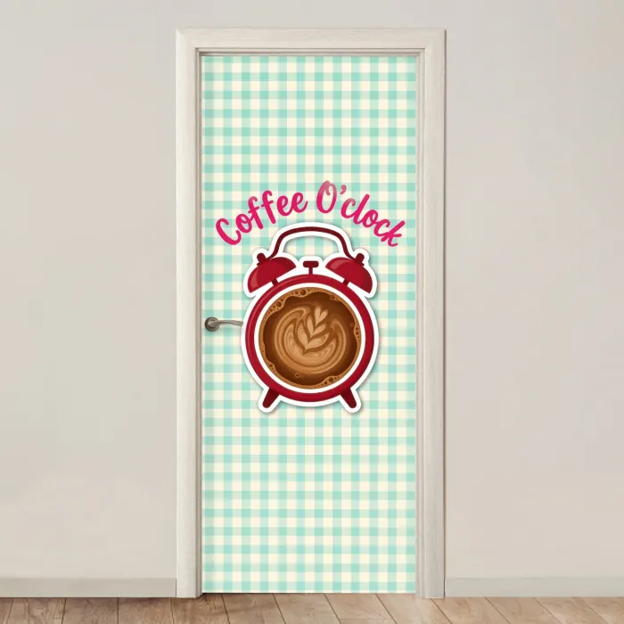Koffie - Klok - Groen deurposter klein -3d_beige